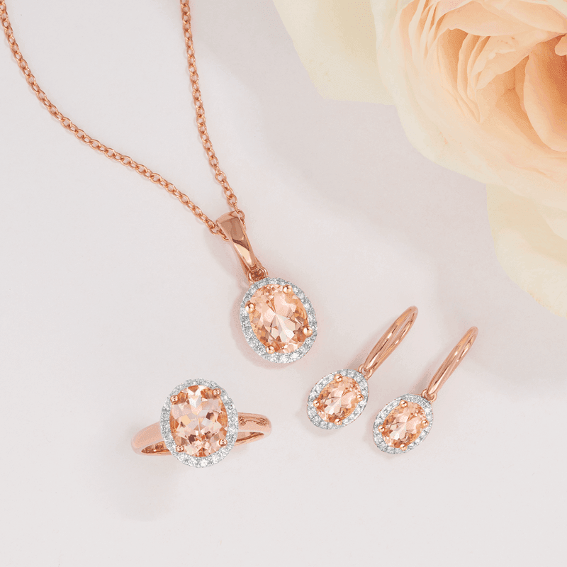 Morganite & Diamond Pendant in 9ct Rose Gold