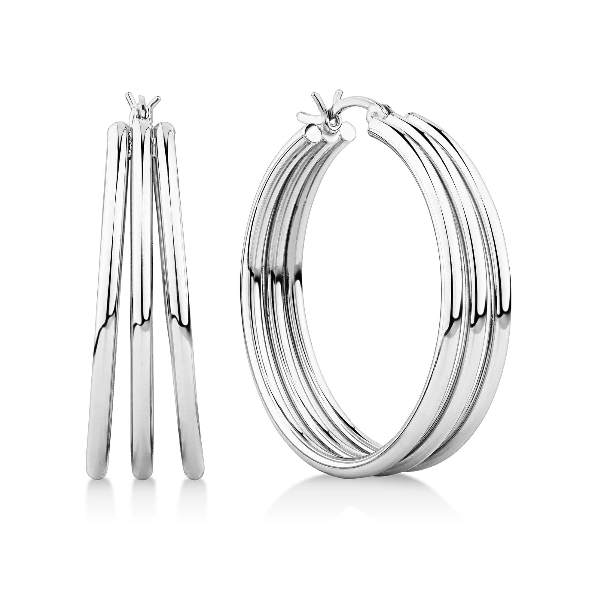 Three Row Hoop Earrings in Sterling Silver