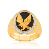Onyx & Diamond Eagle Signet Ring in 9ct Yellow Gold