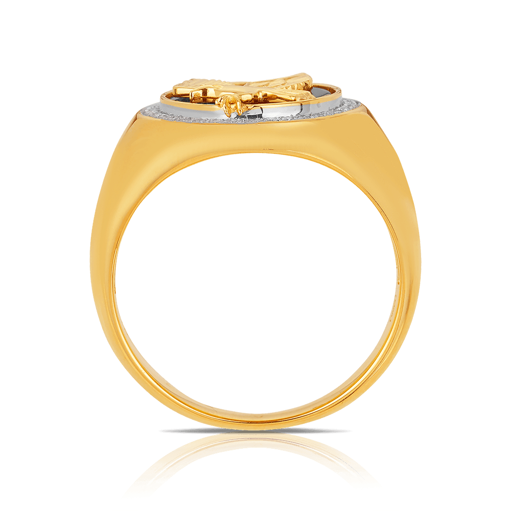 Onyx & Diamond Eagle Signet Ring in 9ct Yellow Gold