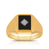 Onyx & Diamond Rectangular Ring in 9ct Yellow Gold