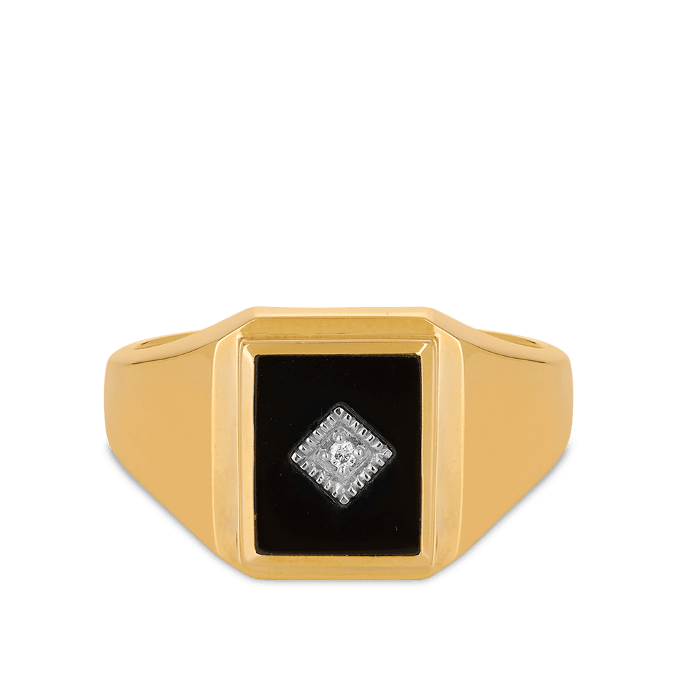 Onyx & Diamond Rectangular Ring in 9ct Yellow Gold