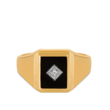 Onyx & Diamond Rectangular Ring in 9ct Yellow Gold