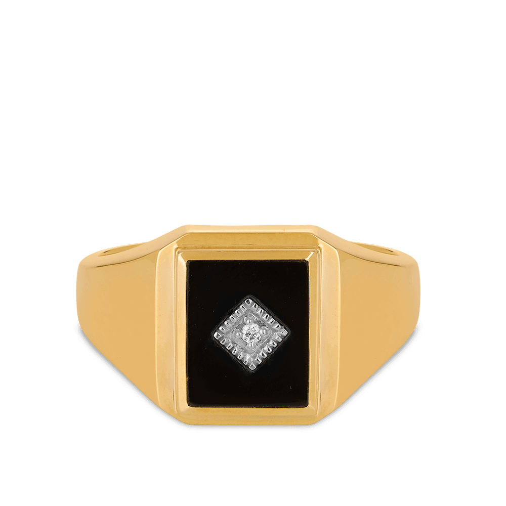 Onyx & Diamond Rectangular Ring in 9ct Yellow Gold - Wallace Bishop