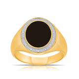 Onyx & Diamond Signet Ring in 9ct Yellow Gold