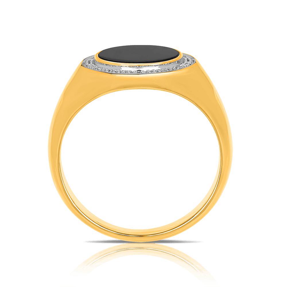 Onyx & Diamond Signet Ring in 9ct Yellow Gold