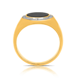 Onyx & Diamond Signet Ring in 9ct Yellow Gold