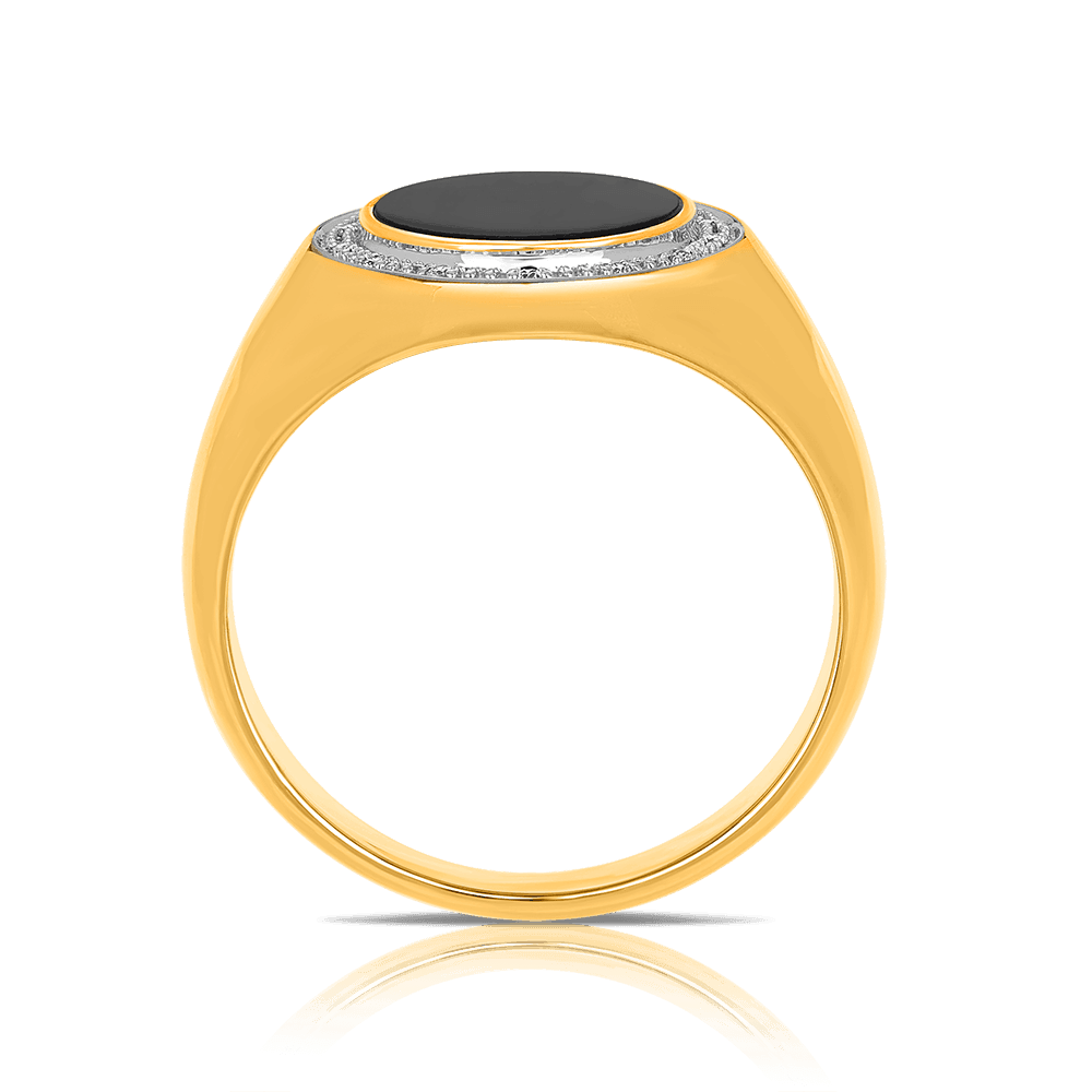 Onyx & Diamond Signet Ring in 9ct Yellow Gold - Wallace Bishop