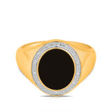 Onyx & Diamond Signet Ring in 9ct Yellow Gold