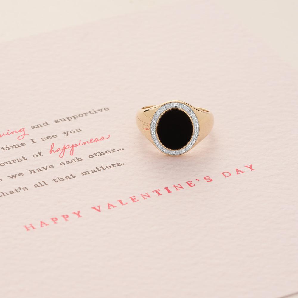 Onyx & Diamond Signet Ring in 9ct Yellow Gold