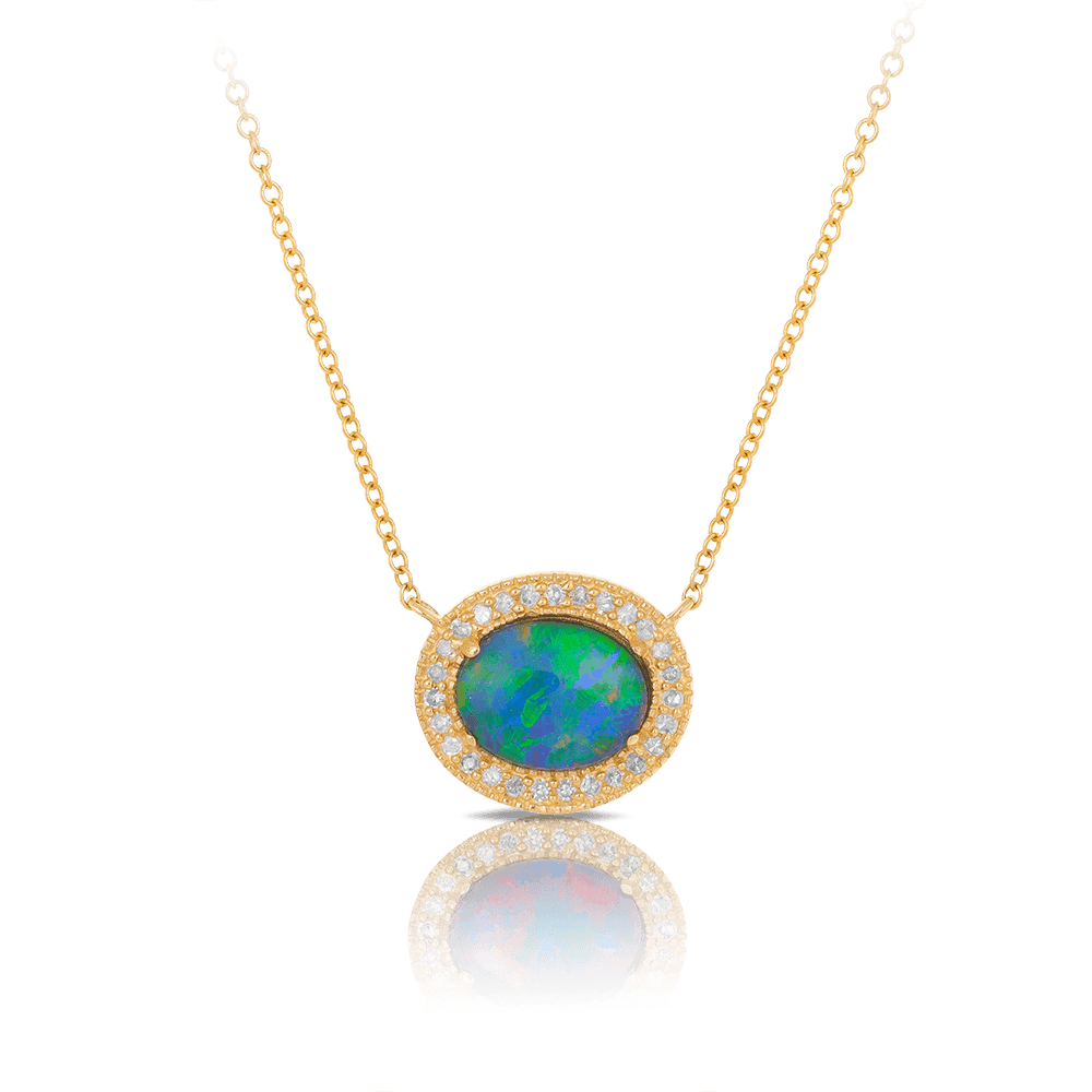 Opal and Cubic Zirconia Necklace in 9ct Yellow Gold