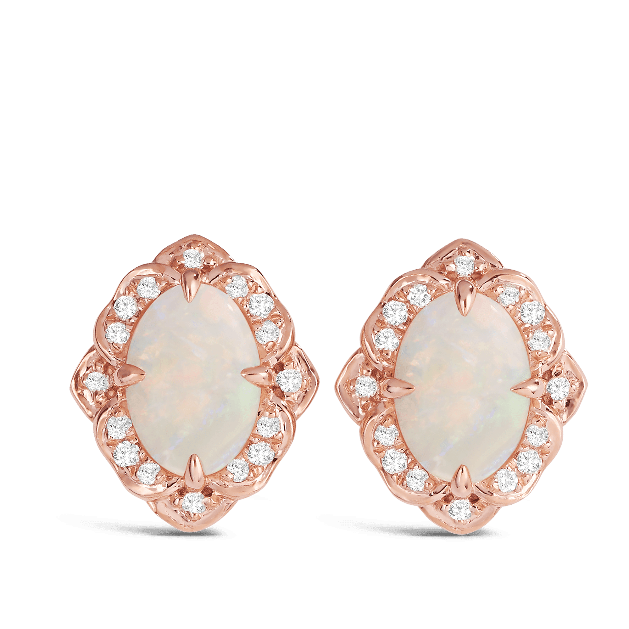 Opal and Diamond Oval Earrings in 9ct Rose Gold