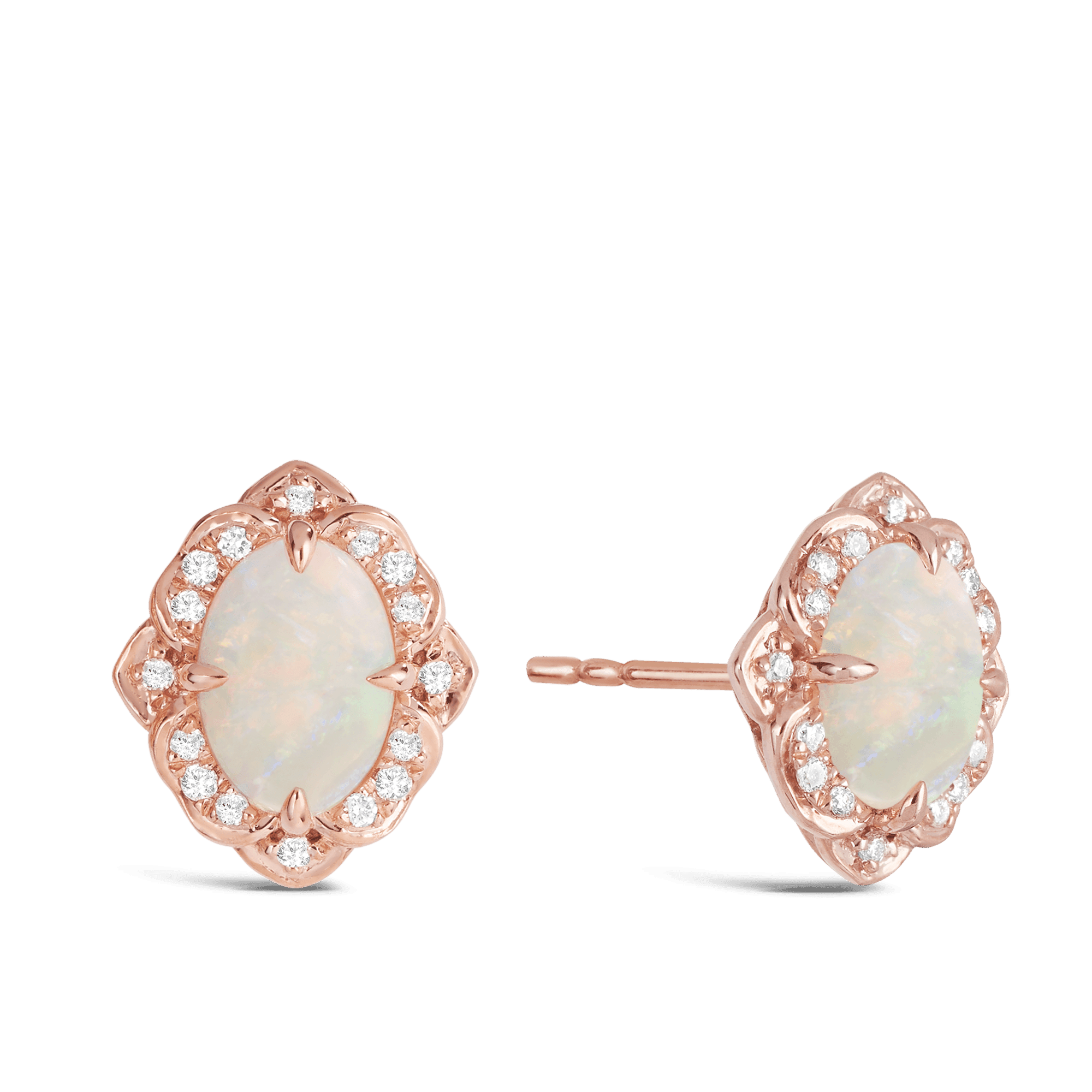 Opal and Diamond Oval Earrings in 9ct Rose Gold