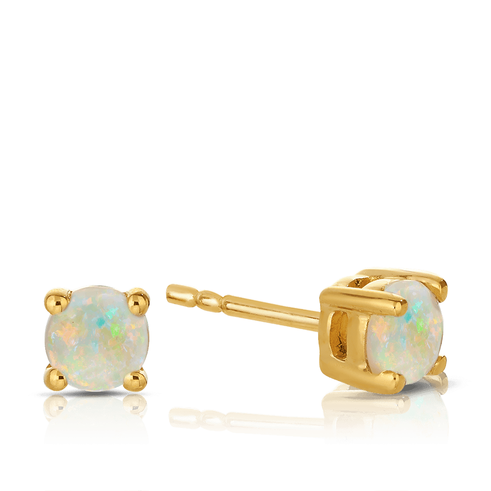 Opal Round Stud Earrings in 9ct Yellow Gold