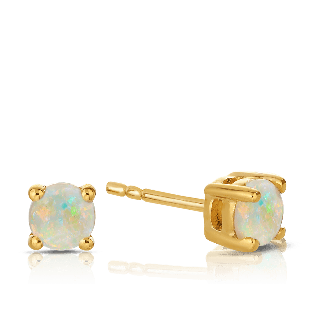 Opal Round Stud Earrings in 9ct Yellow Gold