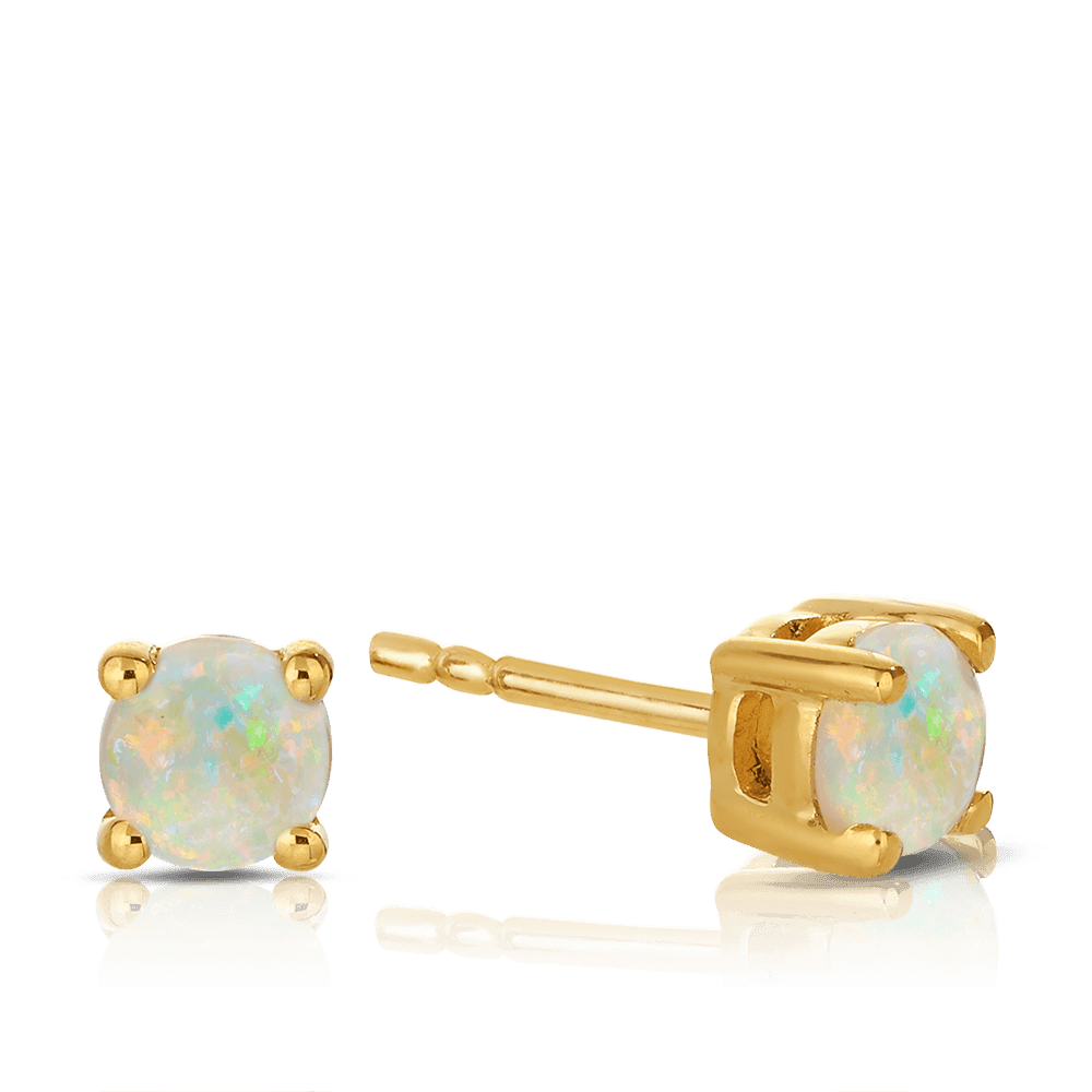 Opal Round Stud Earrings in 9ct Yellow Gold - Wallace Bishop