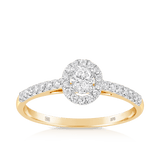 Oval Cut Diamond Halo Engagement Ring set in 9ct Yellow Gold - Wallace Bishop