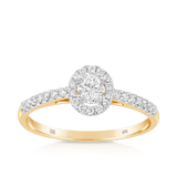 0.50ct TW Oval Cut Diamond Halo Engagement Ring in 9ct Yellow Gold
