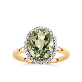 Oval Cut Green Amethyst & Diamond Cocktail Ring in 9ct Yellow Gold - Wallace Bishop