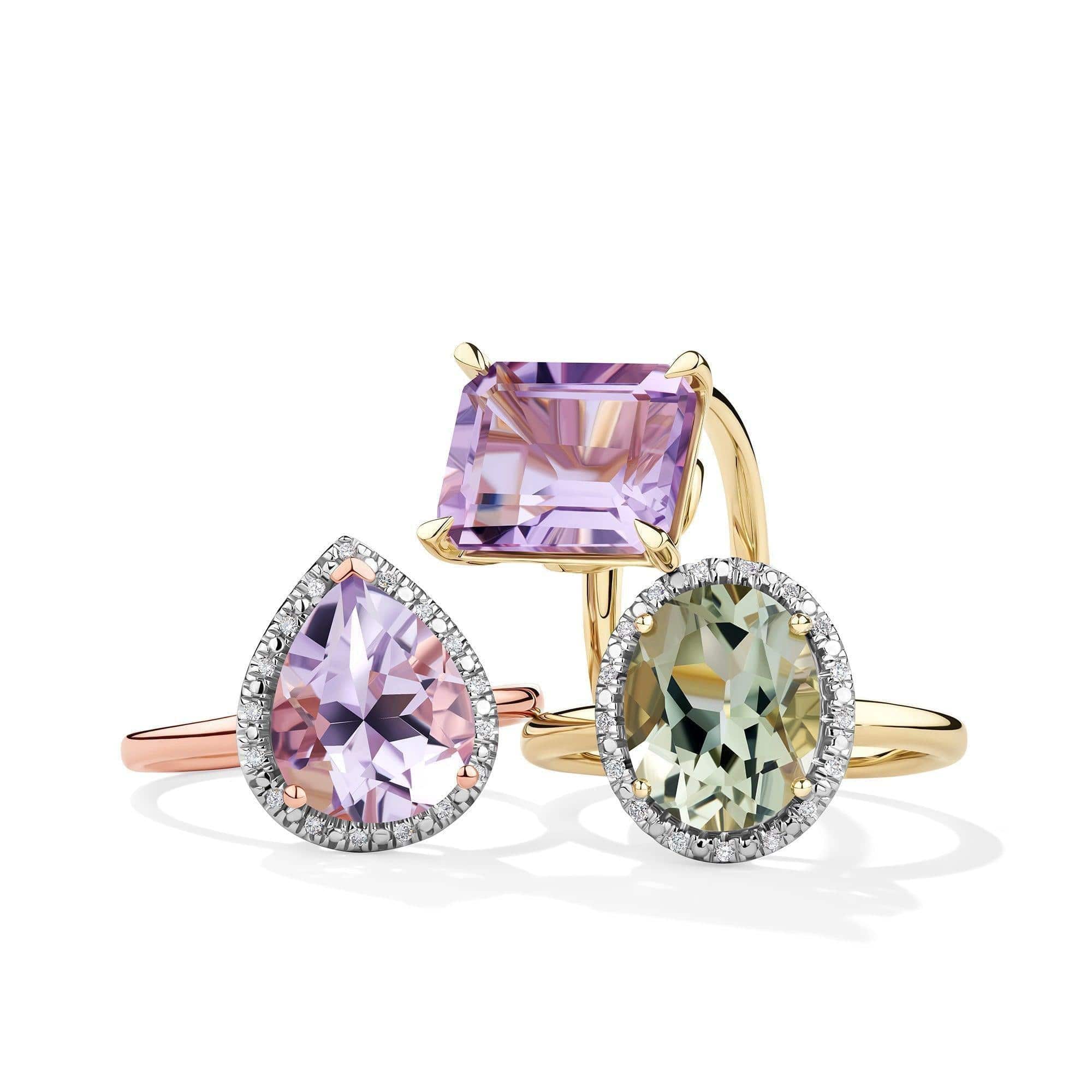 Oval Cut Green Amethyst & Diamond Cocktail Ring in 9ct Yellow Gold