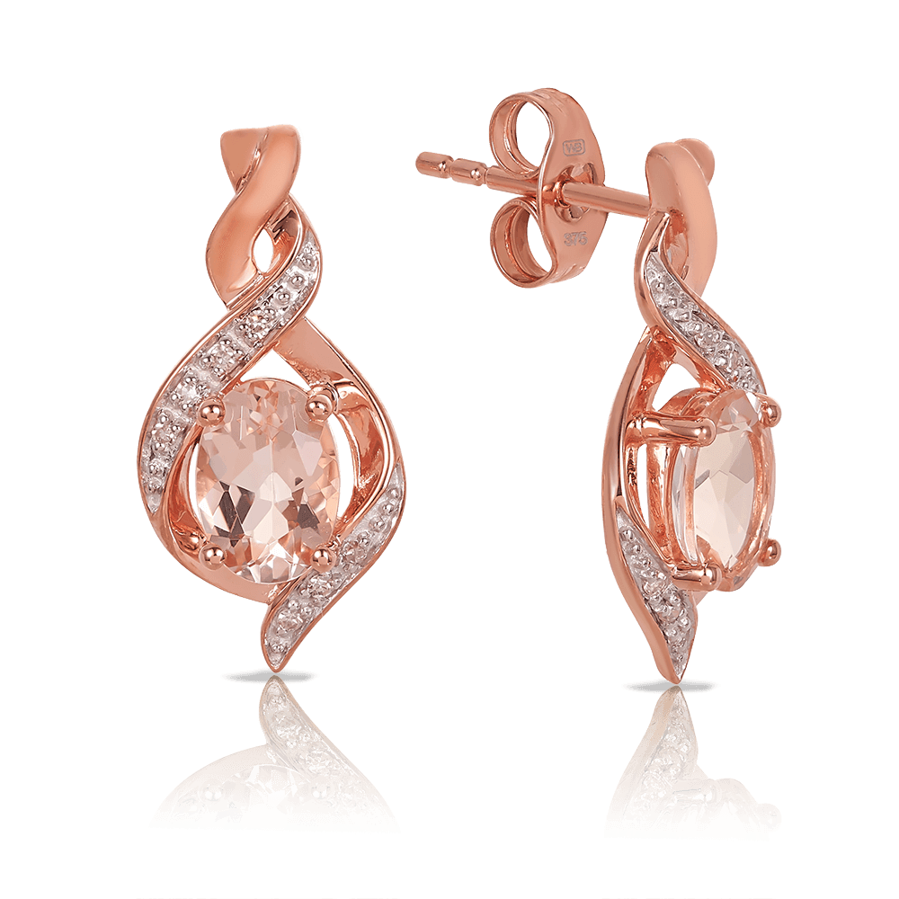 Oval Cut Morganite and Diamond Earrings in 9ct Rose Gold - Wallace Bishop