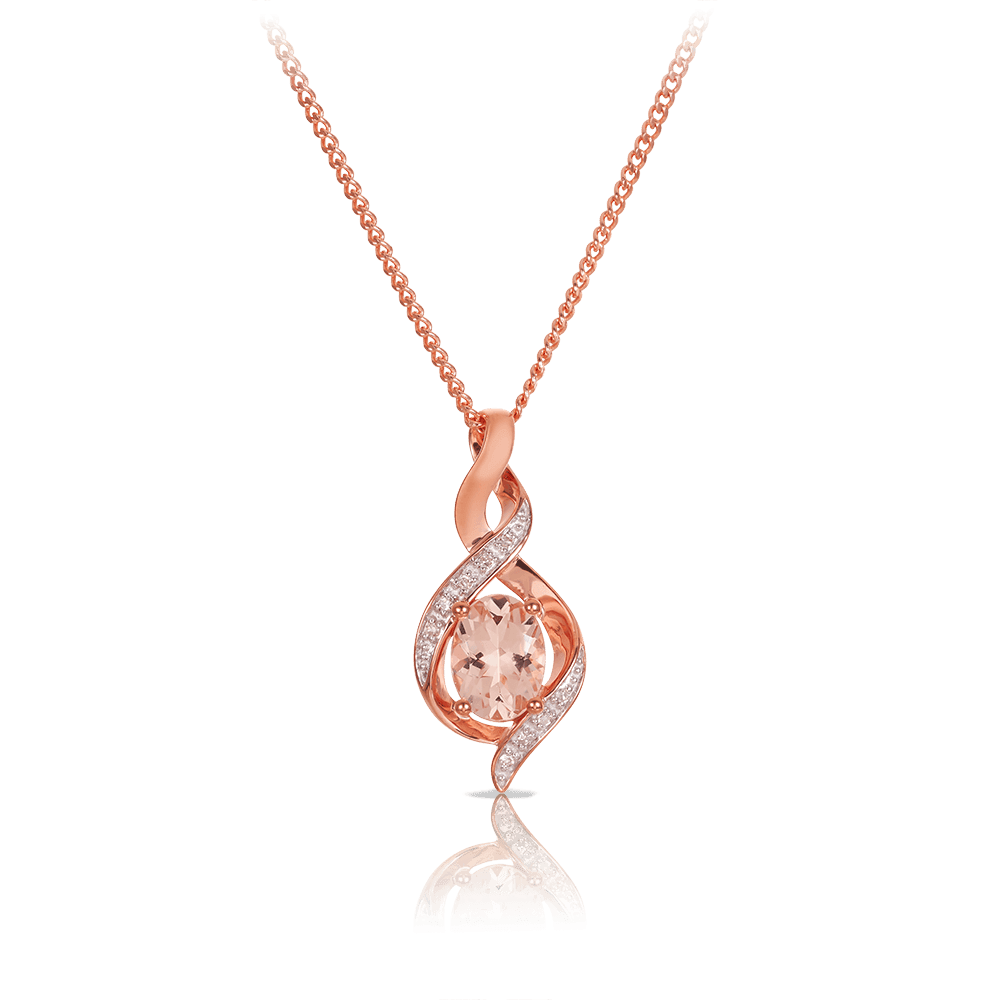 Oval Cut Morganite and Diamond Pendant in 9ct Rose Gold - Wallace Bishop