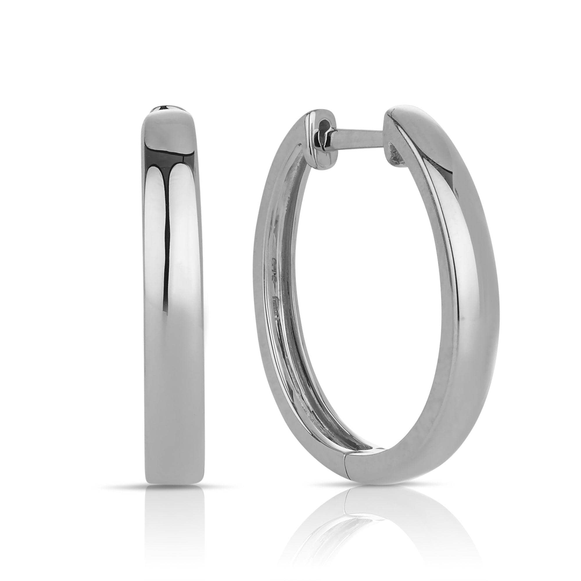 Oval Shaped Huggie Hoop Earrings in 9ct White Gold