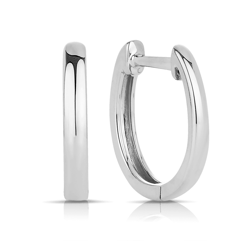 Oval Shaped Huggie Hoop Earrings in 9ct White Gold