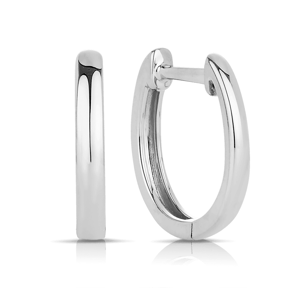 Oval Shaped Huggie Hoop Earrings in 9ct White Gold - Wallace Bishop