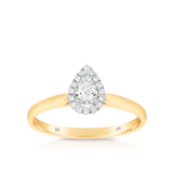 0.30ct TW Pear Cut Diamond Halo Engagement Ring in 9ct Yellow Gold