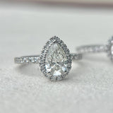 Everlasting 1.79ct TW Pear Lab-Grown Diamond Classic Halo Pave Band Engagement Ring in 18ct White Gold