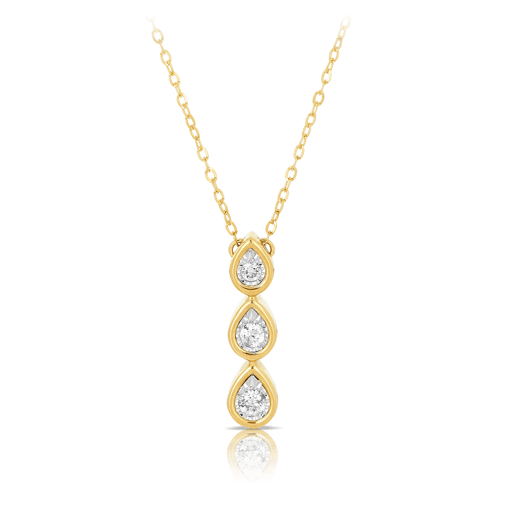 Pear Shape Diamond Trio Drop Necklace set in 9ct Yellow Gold - Wallace Bishop