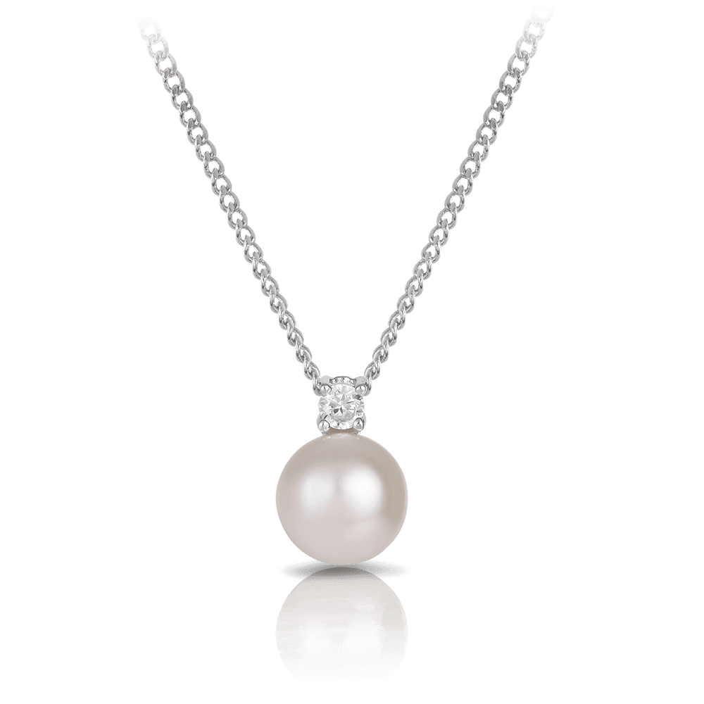 Pearl & Cubic Zirconia Pendant in Sterling Silver