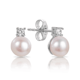 Pearl and Cubic Zirconia Studs in Sterling Silver - Wallace Bishop