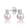 Freshwater Pearl and Cubic Zirconia Studs in Sterling Silver
