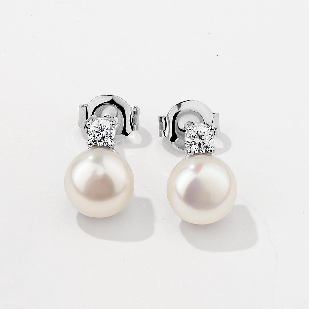 Freshwater Pearl and Cubic Zirconia Studs in Sterling Silver