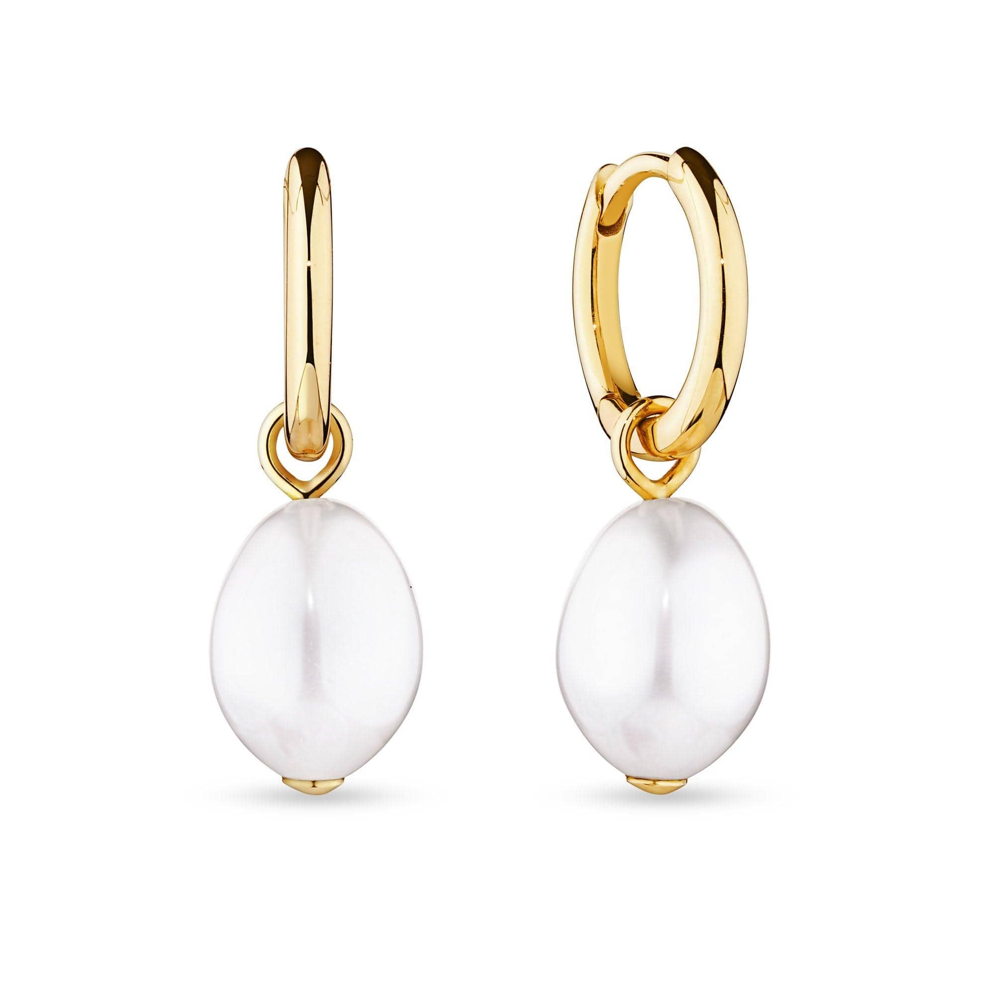 Pearl Drop Huggies in 9ct Yellow Gold