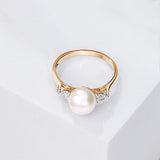 Freshwater Pearl & Diamond Ring in 9ct Yellow Gold
