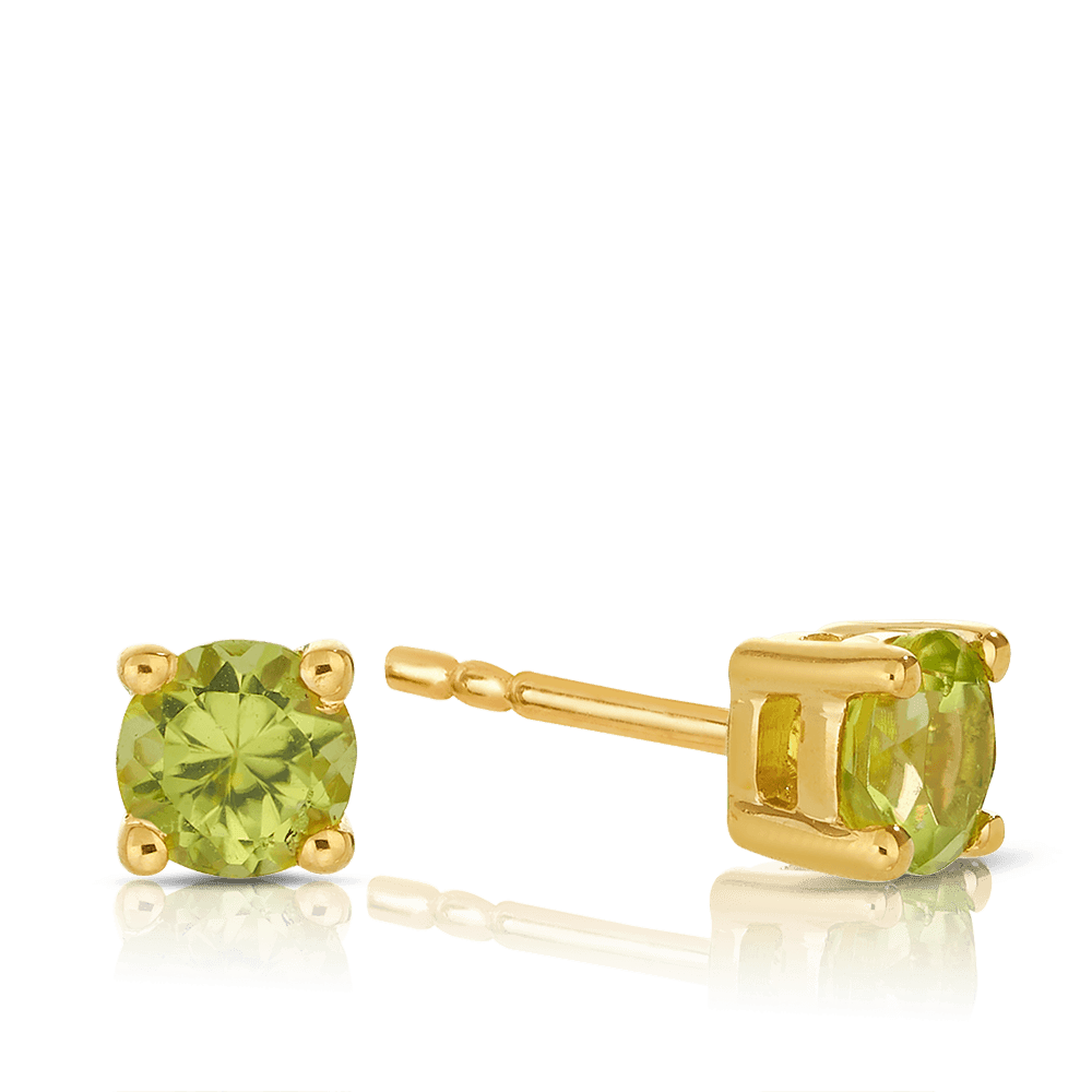 Peridot Round Stud Earrings in 9ct Yellow Gold