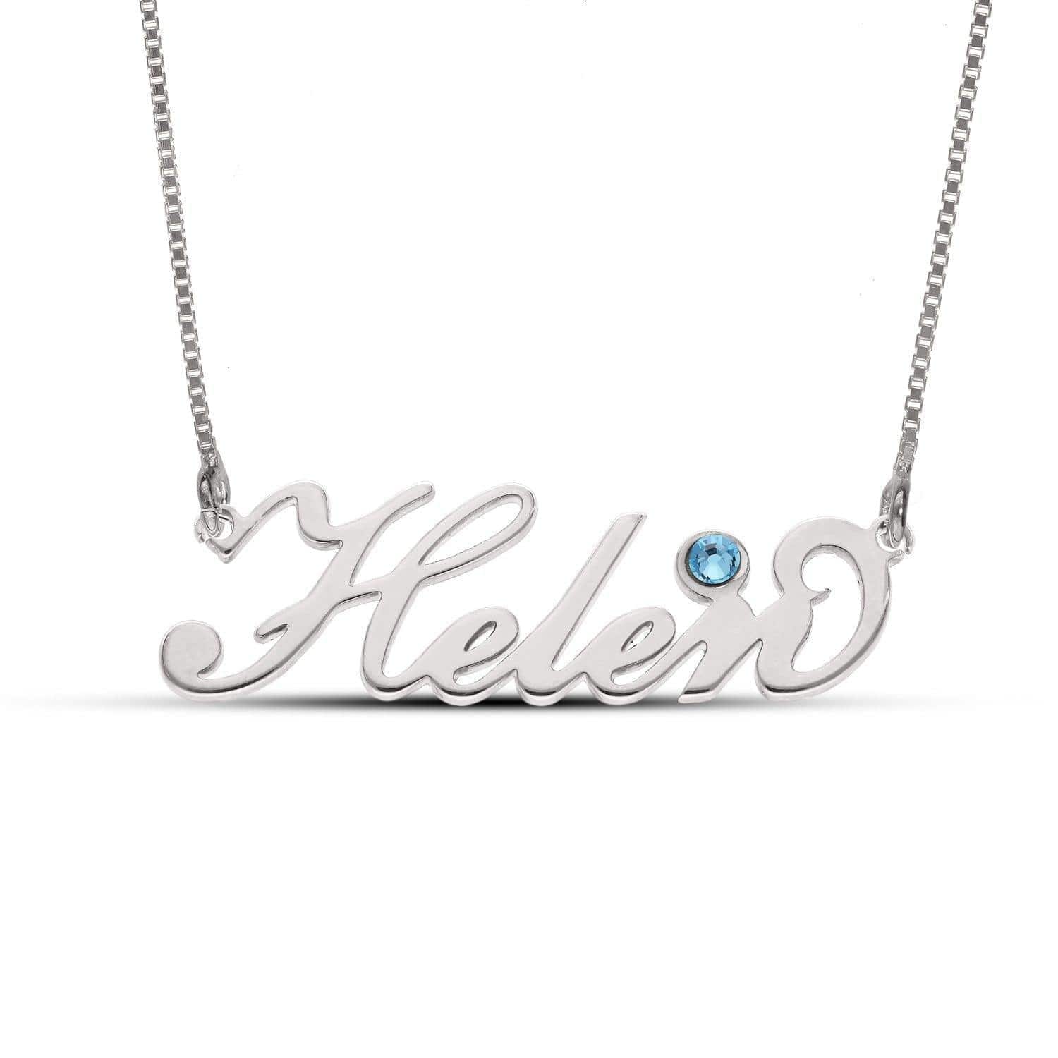 Personalised Name Necklace with Birthstone in Sterling Silver