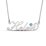 Personalised Name Necklace with Birthstone in Sterling Silver