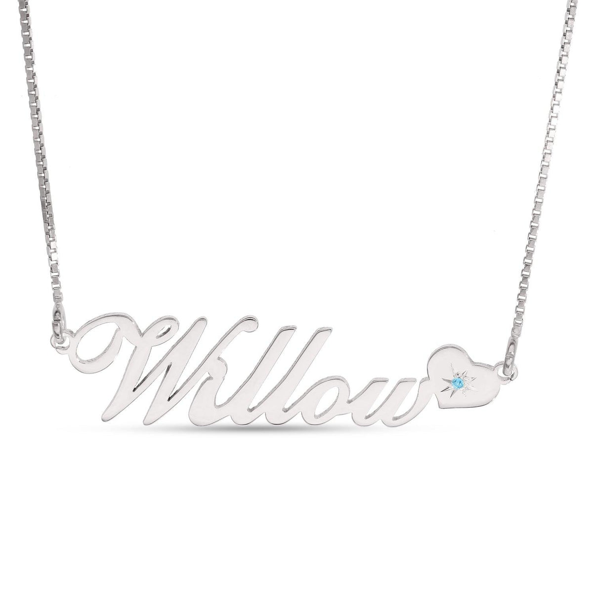 Personalised Name Necklace with Heart Birthstone - Wallace Bishop