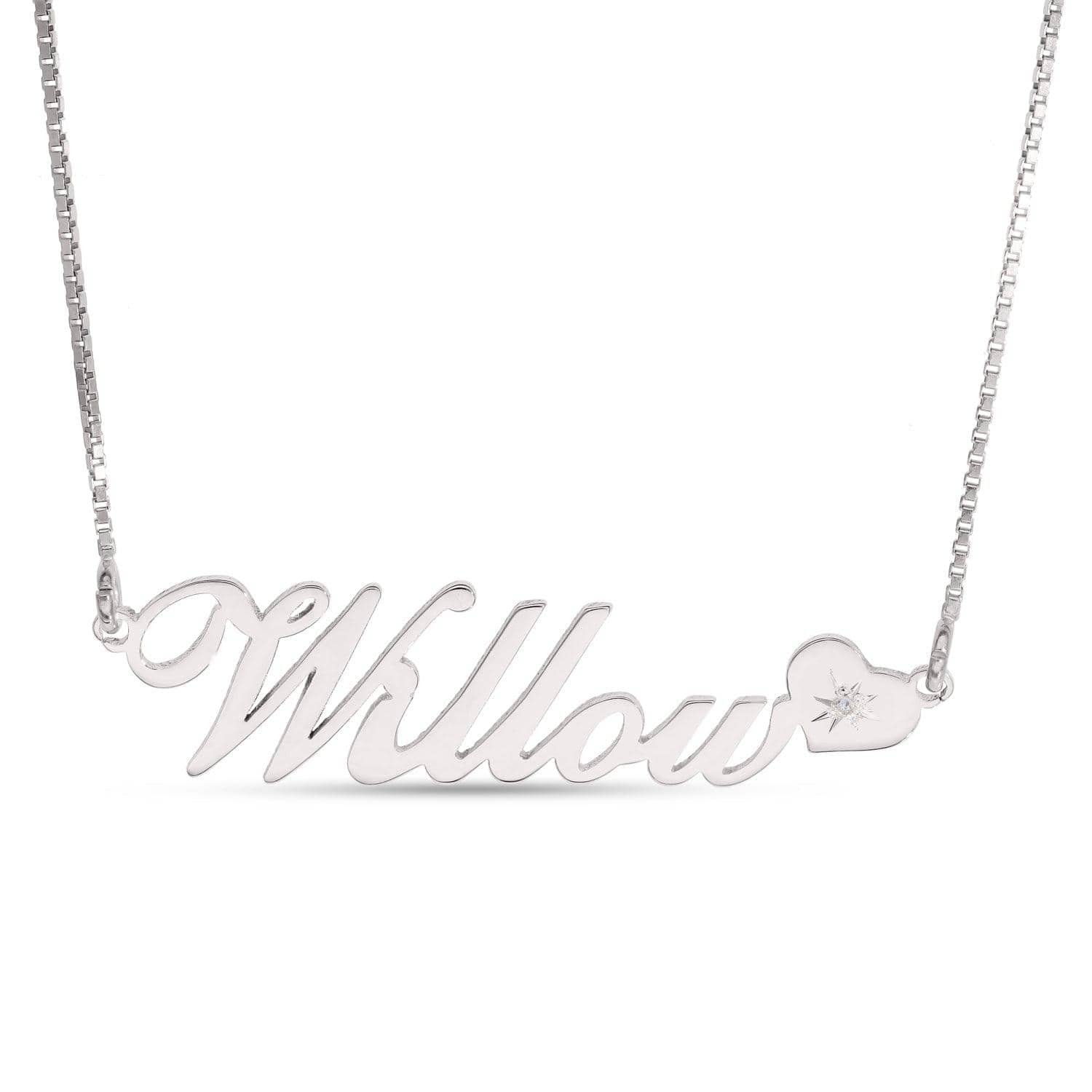 Personalised Name Necklace with Heart Birthstone