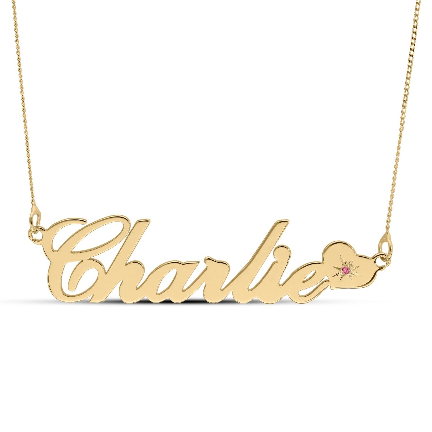 Personalised Name Necklace with Heart Birthstone - Wallace Bishop