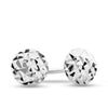 A pair of 9ct white gold stud earrings shown front on, featuring a petite 3mm round disk with a diamond-cut faceted pattern. Secured with a classic butterfly clasp for a delicate, everyday-ready finish.