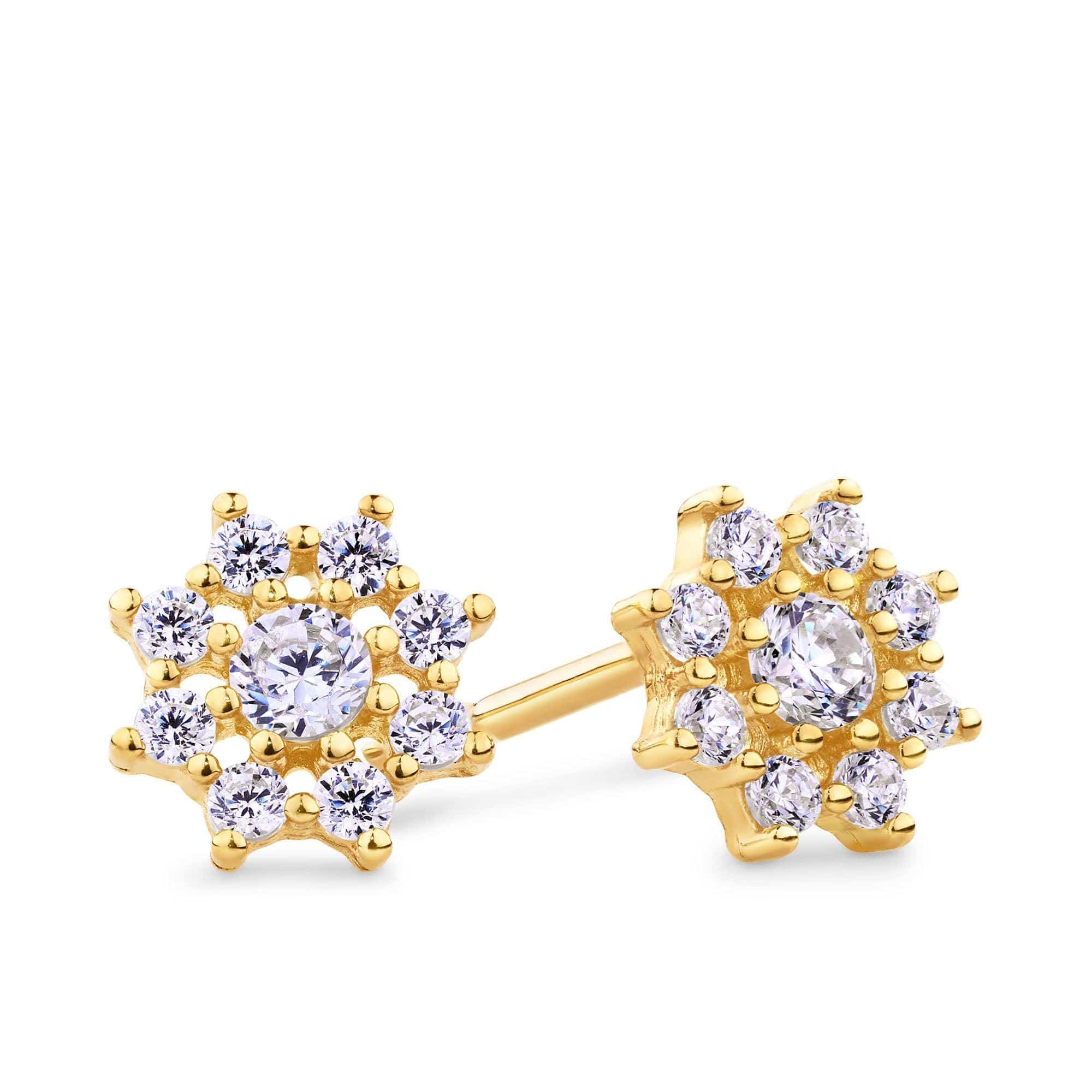 Flower Cubic Zirconia Stud Earrings in 9ct Yellow Gold