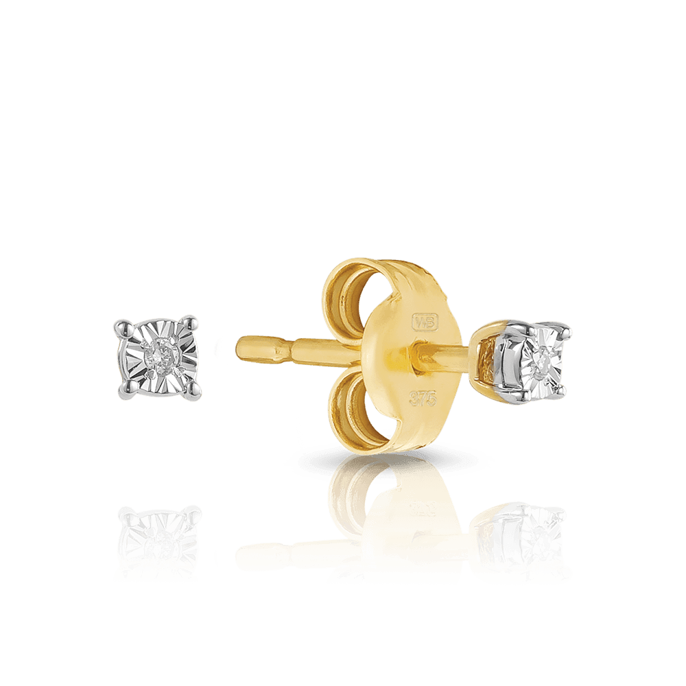 Petite Illusion Set Diamond Stud Earrings in 9ct Yellow Gold
