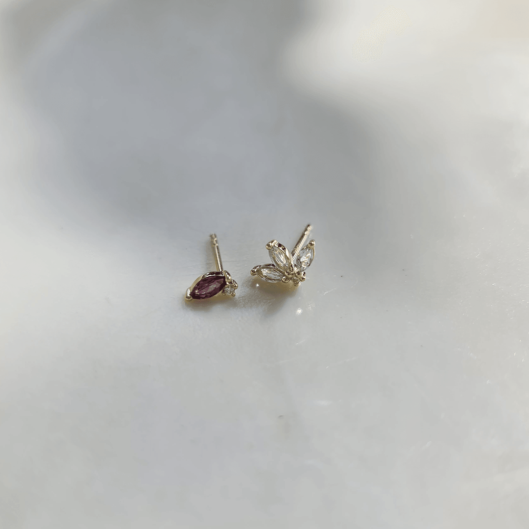 Petite Rhodilite Garnet & Diamond Earrings in 9ct Yellow Gold - Wallace Bishop