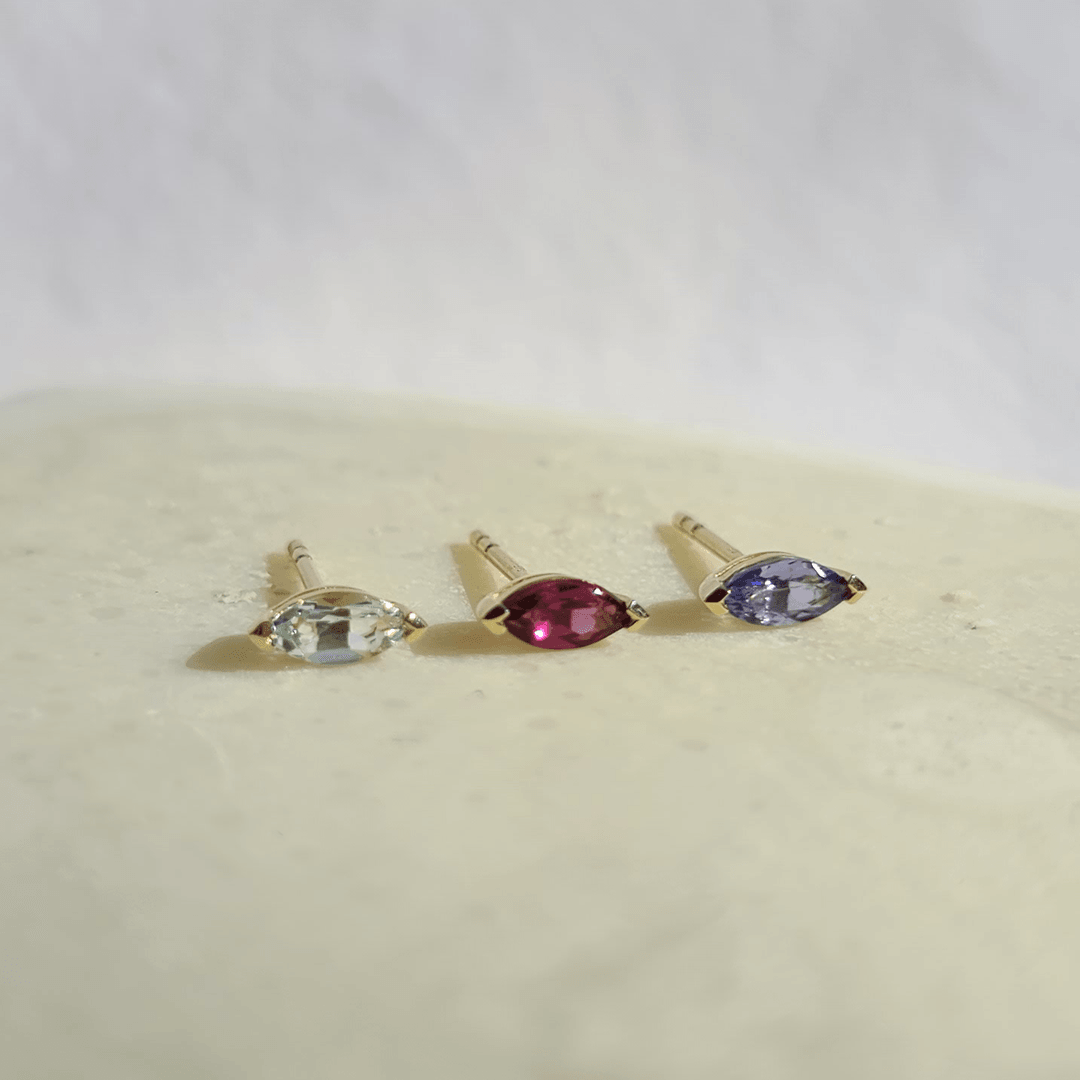 Petite Rhodilite Garnet Marquise Earrings in 9ct Yellow Gold - Wallace Bishop