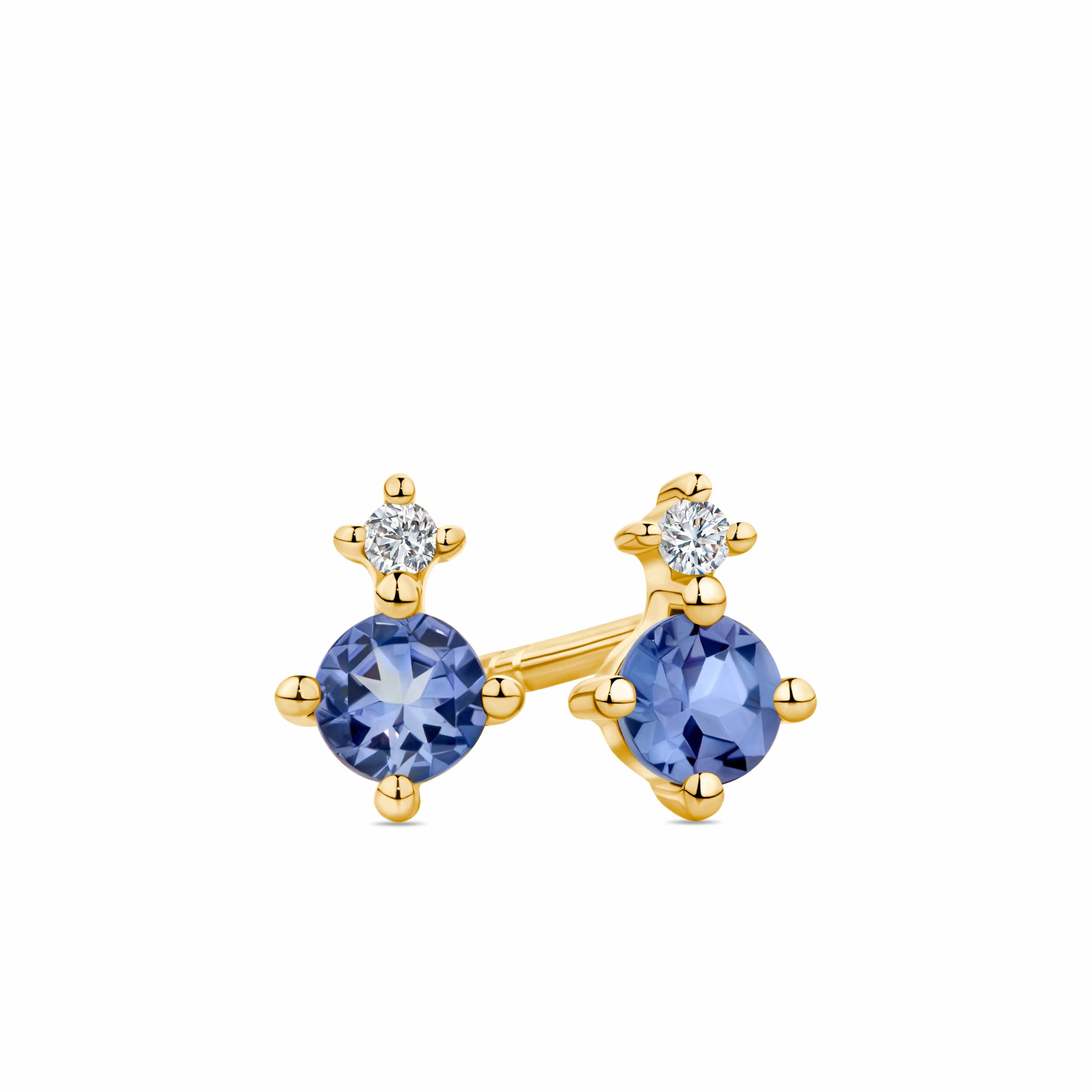 Petite Tanzanite & Diamond Earrings in 9ct Yellow Gold